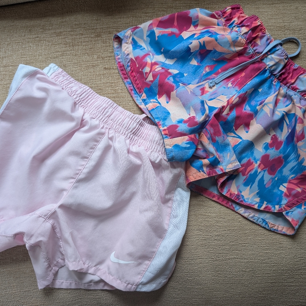 Nike Pink Sports Bra with Blue & Pink Floral Athletic Shorts